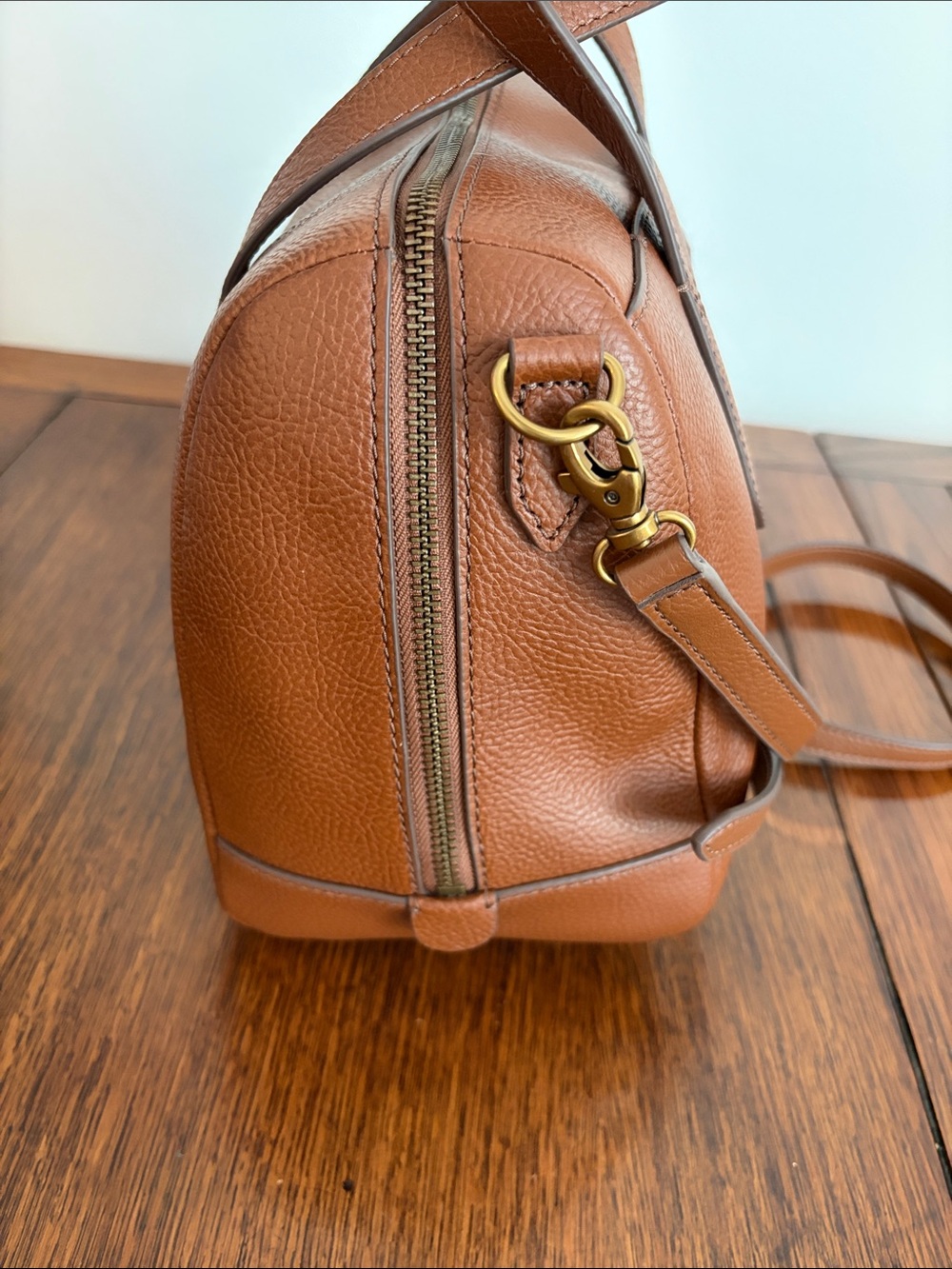 Fossil Sydney Leather Top-Handle Satchel medium brown Crossbody Two way Bag NWT - Picture 5 of 11